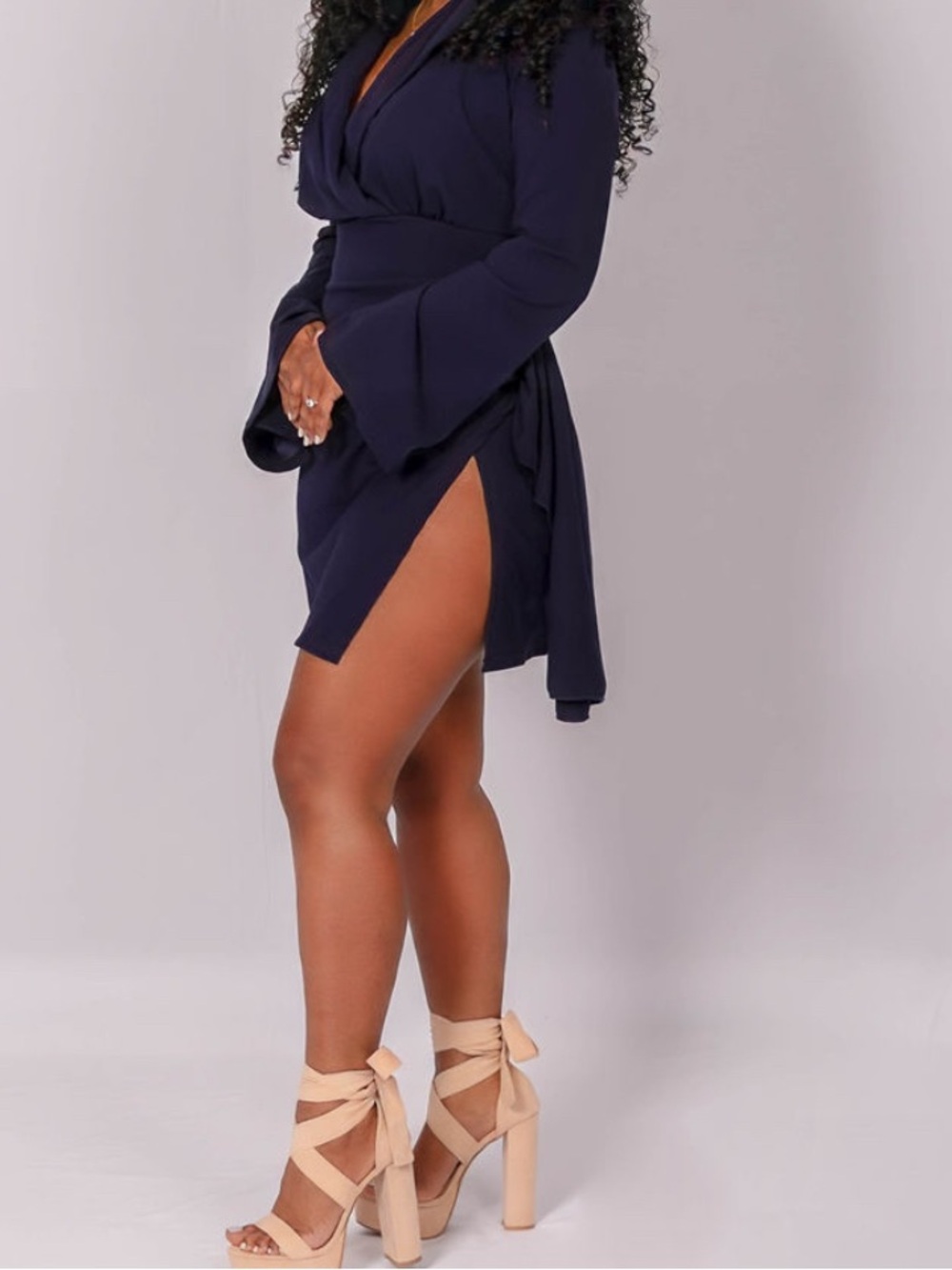 SHEIN Navy Long-Sleeve Wrap Mini Dress